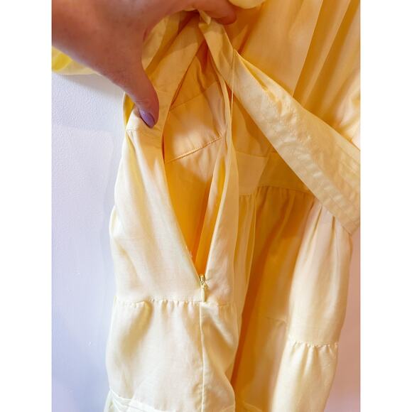 Marie Oliver Silk Cotton Butter Yellow Tie Waist V-Neck Side Zip Short Dress 10 - Picture 11 of 11